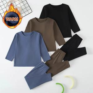 아동용 가을 겨울 라운드넥 따뜻한 캐주얼 슈트 2피스 세트 (남아 여아용) 편안한 스포츠 홈웨어 베이스 셔츠 세트