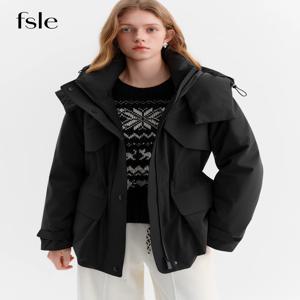 FSLE 2025 겨울 여성 벨트 웨이스트 스탠드 칼라 패딩 코트 테크웨어 재킷 보온 방수 가벼운 아웃도어 파카