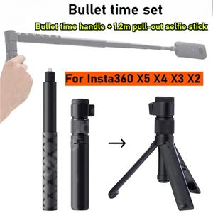 인스타360 X5 X4 에어 X3/ DJI 오스모 360 카메라 불릿 타임 번들용 회전 핸들 데스크탑 삼각대 스탠드, 투명 1.2m 셀카봉