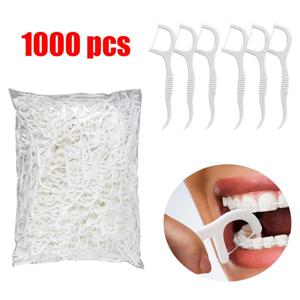 500/1000개 민트향 치실 스틱 초미세 휴대용 이쑤시개 치실 세트, 보관함 치과 구강 관리 용품