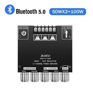 ZK-MT21 2.1 서브우퍼 앰프 보드 50W*2 +100W 파워 오디오 스테레오 앰프 채널 블루투스 5.0 AUX 12V/24V 스테레오