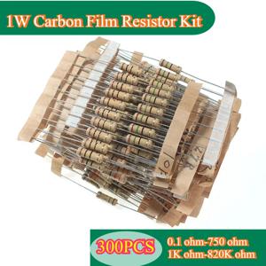 300PCS 저항 키트 1W 5% 탄소 필름 저항 30values ​​X 10pcs 0.1-750 Ohm 1K-820K Ohm 저항기 세트 전자 DIY