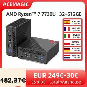 미니 PC AMD Ryzen 7 7730U 32GB DDR4 512GB SSD 6코어 최대 4.5GHz, 휴대용 미니 데스크탑 컴퓨터 Wifi6 4K 디스플레이 윈도우 11 PRO