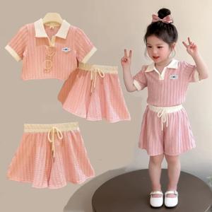 여름 어린이 소녀 짧은 소매 탑 + 반바지 2Pcs 의류 세트 새로운 어린이 캐주얼 복장 편안한 스포츠웨어 정장 2-10 년 동안