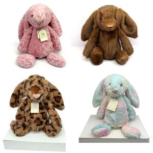 최신 Jellycat 보니 토끼 레오파드 프린트 플러시 장난감 (태그 포함), 부드러운 꽃 귀, 만화 토끼 인형, 생일 선물, 홈 데코
