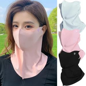 여성 여름 UV 보호 넥 스카프 아이스 실크 페이스 마스크 커버 야외 랩 커버 스포츠 사이클링 자외선 차단 방진