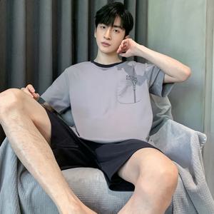 새로운 오-넥 코튼 남성 여름 짧은 소매 반바지 잠옷 세트 빅 사이즈 L-4XL 잠옷 레저 정장 Nightwear Men Pijamas