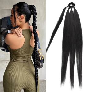포니테일 확장 합성 복싱 브레이드 고무 밴드 헤어 링으로 Chignon 꼬리 주위를 감싸는 26인치 브라운 옹브레 브레이드 DIY
