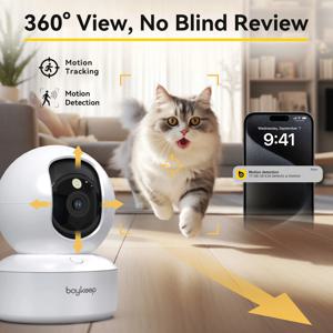 Boykeep 2K 애완견 카메라(휴대폰 앱 포함), 5G/2.4GHz WiFi 실내 보안 베이비 카메라, 360 °   팬 & 틸트, 양방향 오디오, 야간 투시경