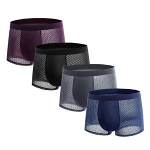 4Pcs 메쉬 남성 속옷 얼음 실크 멋진 통기성 편안한 패션 섹시한 남성 복서 반바지