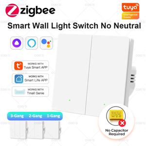 Tuya ZigBee 스마트 조명 스위치, 중립 와이어 없음, 캐패시터 필요 없음, 벽 푸시 단추 스위치, 알렉사 구글과 작동, 1/2/3 갱