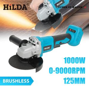 HILDA 21V 휴대용 브러시리스 앵글 그라인더 Makita 배터리 용 충전식 전동 공구 연마 기계 그라인더 절단