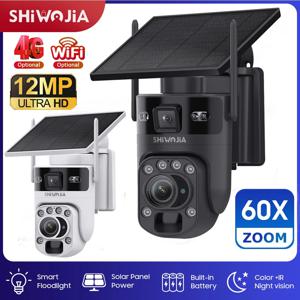 SHIWOJIA 6K 12MP 4G SIM 태양광 배터리 보안 카메라 60X 줌 360 °   야외 WIFI PTZ IP 카메라 PIR 인간 추적 UBOX 앱 보기