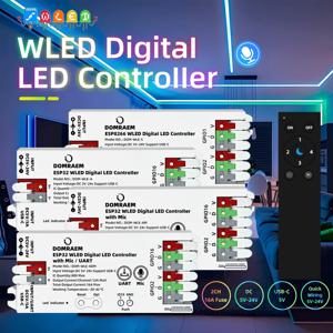 DOMRAEM DIY ESP8266 ESP32 WLED 주소 지정 가능 LED 컨트롤러 WS2814/WS2812B/SK6812/APA102 스트립(마이크/UART/MQTT/HA/Alexa 16Afuse 포함)