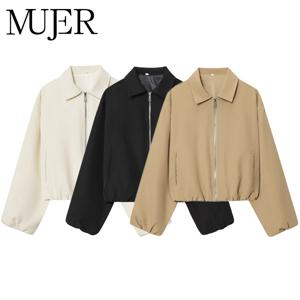 MUJER 2025 여성용 봄버 재킷 지퍼 퍼프드 바시티 재킷 여성용 크롭트 데미 시즌 재킷 여성용 코트 신상 아우터웨어