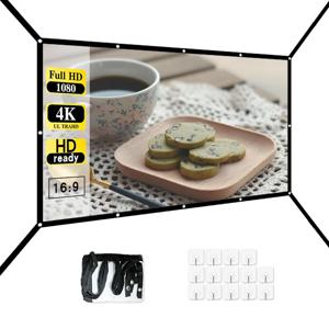 16:9 휴대용 접이식 흰색 소프트 스크린, 60-150인치 고화질 벽걸이형 확장 프로젝션 스크린