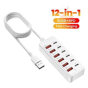12포트 USB 충전기 타입 C 확장기 고속 충전 멀티탭 데스크탑 충전 스테이션 휴대용 USB 전원 어댑터 (가정 및 사무실용)