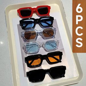6PCS/세트 여성 빈티지 직사각형 프레임 선글라스 패션 레트로 선글라스 럭셔리 브랜드 디자인 안경 UV400 아이웨어 남성 고글