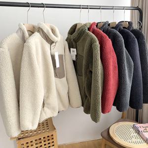 커플 스타일 가을 겨울 방풍 포켓 지퍼 루즈핏 스탠드 칼라 따뜻한 양털 재킷 캐주얼 윈드브레이커 코트