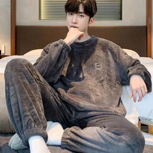 남성용 겨울 커플 잠옷 따뜻한 코랄 플리스 세트 봄 가을 플리스 플러스 사이즈 청소년 홈웨어