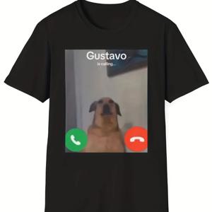 Gustavo The Dog's Funny Phone Call 그래픽 프린트 티셔츠 캐주얼 반소매 라운드 넥 여성 티셔츠 의류
