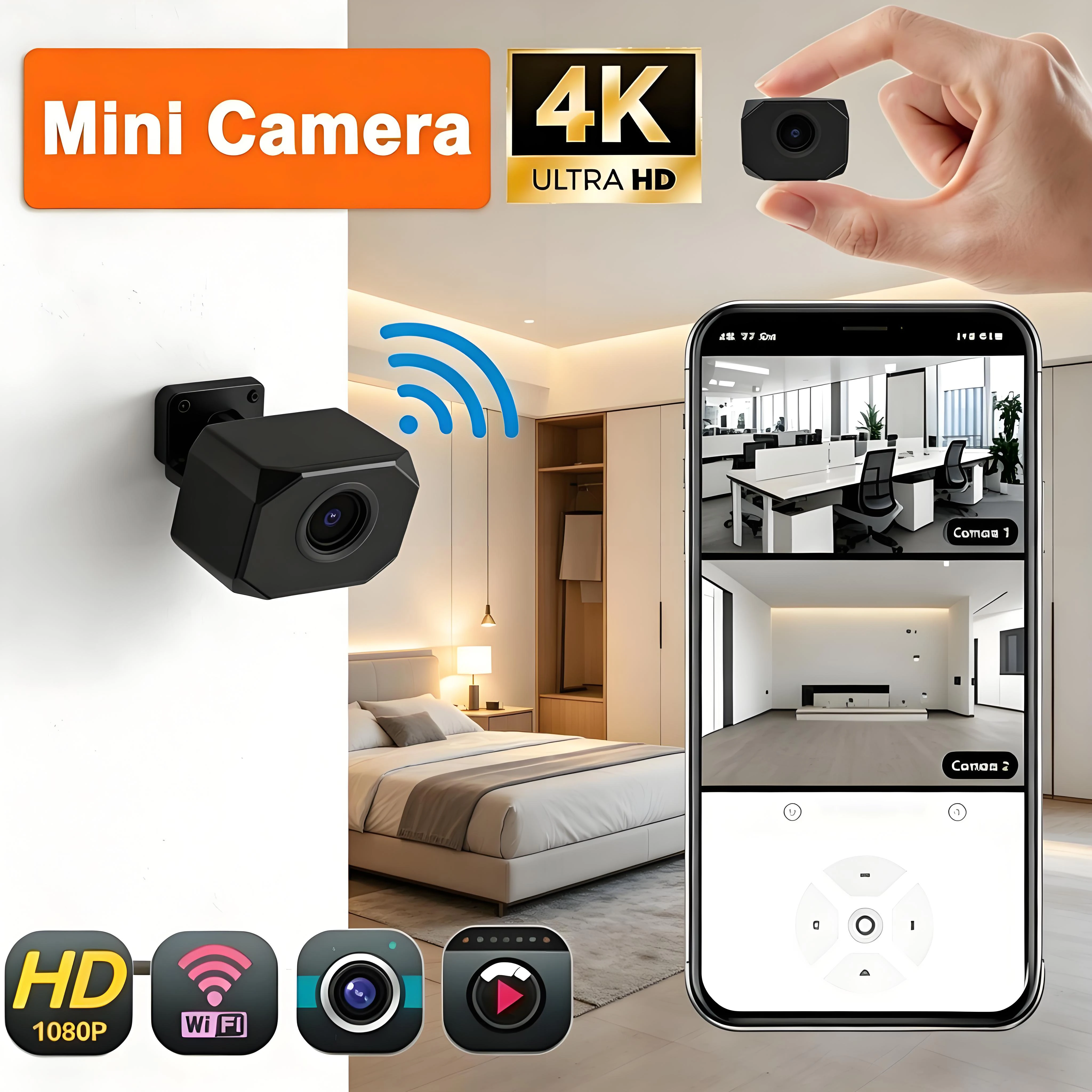 HD 미니 카메라 4K 1080P WiFi IP AP 원격 모니터링 경량 휴대용 캠코더 스마트 홈 감시 보안 카메라
