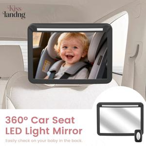 360 °   LED 조명이 있는 회전식 아기 카시트 거울 |   유아용 후방 카시트용 깨지지 않는 뒷좌석 거울