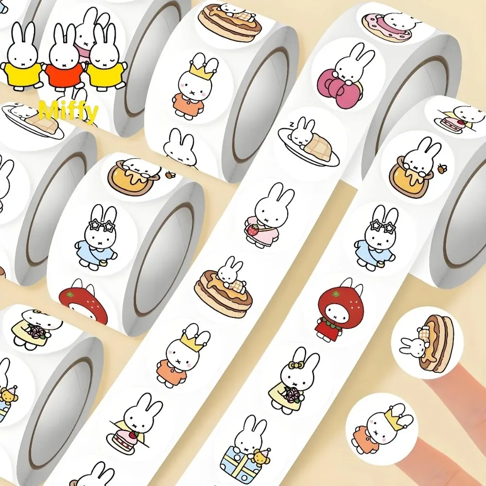 500Pcs Kawaii Miffy 토끼 스티커 인감 만화 토끼 롤 장식 Kawaii 스티커 만화 방수 스티커 장난감