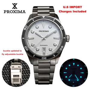 Proxima 남성용 자동 기계식 빈티지 시계, 화이트 에나멜 다이얼, 버블 사파이어, PT5000 SW200, 20 바 발광, 39mm, PX1697