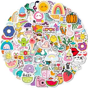 100pcs Kawaii 귀여운 스티커 Vsco 라이브 미학 아이를위한 다채로운 스티커 DIY 노트북 물병 전화 장식 스티커