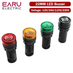 AD16-22SM 22MM 패널 직경 AC DC 12V 24V 110V 220V 플래시 신호등 빨간색 LED 활성 부저 경고음 표시기 녹색 노란색