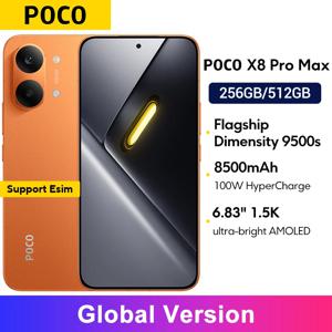글로벌 버전 포코 X8 프로 맥스 오렌지 8500mAh 디멘시티 9500s 스마트폰 1.5K 120Hz 울트라 브라이트 AMOLED 디스플레이 6.83인치
