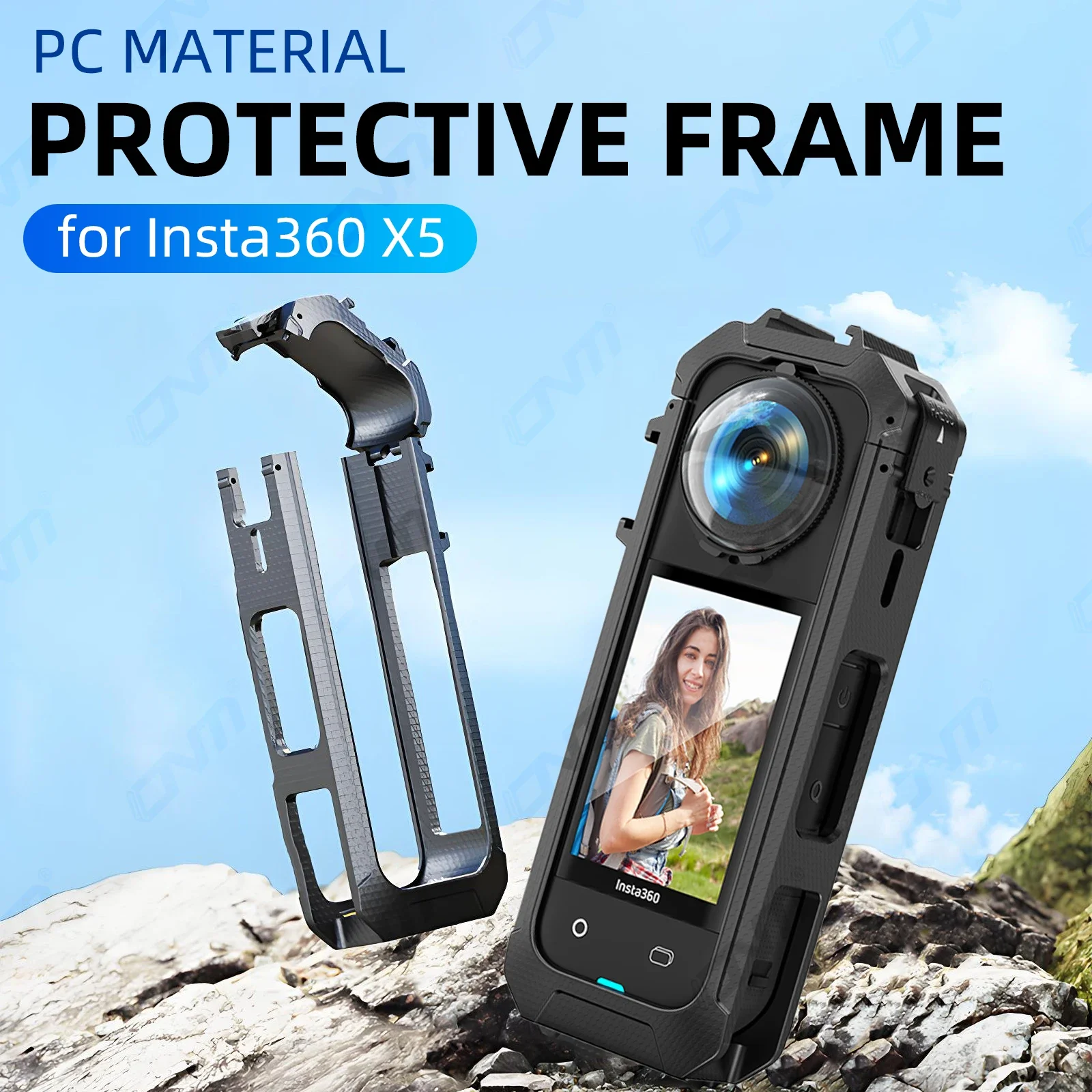 Insta360 X5용 프레임 케이지, Insta 360 X5 액세서리와 호환되는 콜드 슈 마운트가 있는 보호 프레임 하우징 케이스