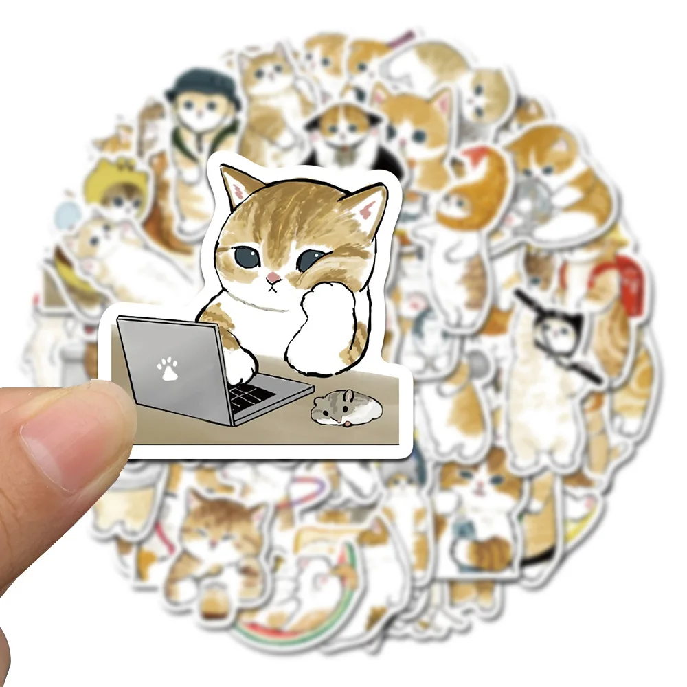64PCS 귀여운 고양이 동물 만화 스티커 재미있는 스티커 DIY 수제 스크랩북 고정 전화기 노트북 스티커 장난감