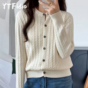 YTFidio 100% 코튼 여성 오넥 트위스트 플라워 솔리드 카디건 럭셔리 디자이너 의류 여성 풀오버 여성 탑 392