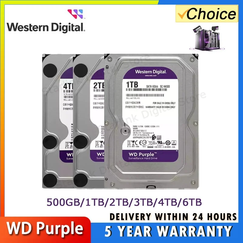 WD 퍼플 4TB 1TB 2TB 3TB 6TB 감시용 내장 하드 드라이브 디스크 3.5인치 64M 캐시 SATA III 6Gb/s HDD HD 하드디스크 (CCTV DVR NVR용)