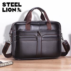 STEEL LION 가죽 남성용 서류가방, 대용량 비즈니스 오피스백, 소가죽 컴퓨터 가방, 손이나 어깨로 들고 다닐 수 있음