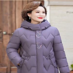 중년 및 노년 여성용 루즈핏 오리털 코튼 재킷, 모자 달린 패셔너블한 큰 사이즈 겨울 코트, 두꺼운 패딩