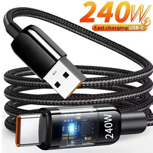 240W 케이블 QC 3.0 USB to Type C 초고속 충전 케이블 삼성 샤오미 화웨이용 LED 디지털 디스플레이 폰 충전기 데이터 케이블