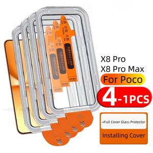 포코 X8 프로 글래스 샤오미 포코 X8 프로 강화유리 풀커버 글루 9H 먼지방지 스크린 보호필름 포코 X8 프로 맥스 4/3/2/1개