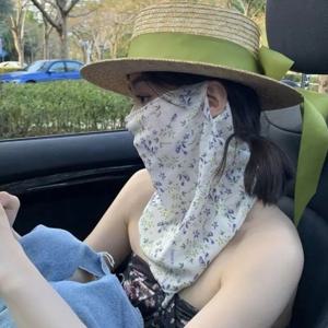 꽃무늬 여름 자외선 차단 마스크 풀페이스 여성용 얇은 페이스 마스크 넥 마스크 목 보호대