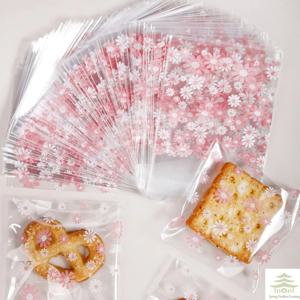 100pcs 플라스틱 포장 가방 비스킷 캔디 쿠키 보석 선물 포장용 꽃 자체 접착 가방
