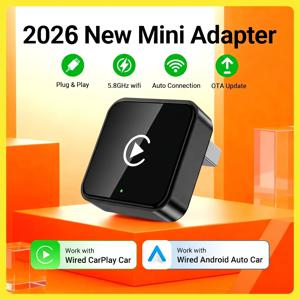 2026 새로운 스마트 무선 CarPlay 안드로이드 오토 어댑터, 간편한 플러그 앤 플레이, 안정적인 BT WiFi 연결, OTA 업데이트 (도요타, 아우디, 폭스바겐용)
