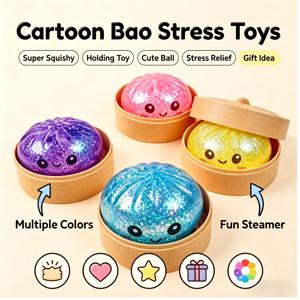 찐빵 스퀴즈 장난감 시뮬레이션 바오 스트레스 해소 피젯 장난감 비즈 반짝이 부드러운 스퀴시 감각 완화 액세서리
