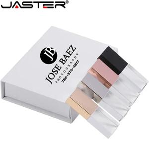 JASTER 크리스탈 USB 2.0 플래시 드라이브 128GB 크리 에이 티브 웨딩 선물 펜 드라이브 64GB 100% 실제 용량 Pendrive 무료 사용자 정의 로고 32GB