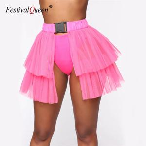 FestivalQueen 네온 메쉬 투명한 버클 스커트 여성용 Pleated Tulle Loose Patchwork 하라주쿠 섹시한 미니 세련된 스커트 Night Cl