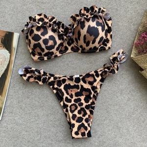 섹시한 프릴 Strapless 비키니 세트 여성 레오파드 프린트 수영복 두 조각 biquini push up bandeau 레이디 수영복 수영복