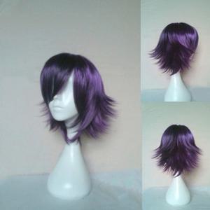 HAIRJOY ​​코스프레 가발 합성 머리 가발 짧은 곱슬 보라색 검정색