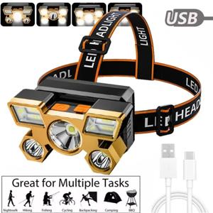 1pcs 충전식 전조등, 휴대용 5LED 헤드라이트 토치, 휴대용 작업 조명, 여행용 낚시 캠핑 헤드 라이트, Campin