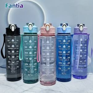 800ml/27oz 대용량 스포츠 물병 여행 피트니스 스포츠에 적합한 시간 규모와 누출 방지 플라스틱 마시는 컵